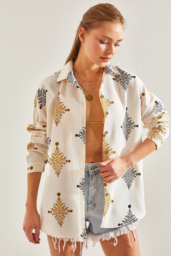 Bianco Lucci Bianco Lucci Women's Multi Patterned Linen Shirt