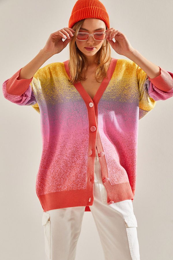 Bianco Lucci Bianco Lucci Women's Multicolor Oversize Knitwear Cardigan