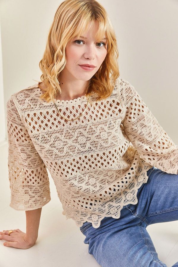 Bianco Lucci Bianco Lucci Women's Openwork Lace Patterned Blouse