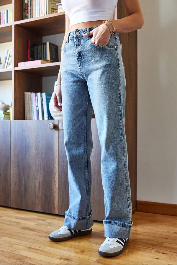 Bianco Lucci Bianco Lucci Women's Palazzo Cuffed Denim Trousers 5225