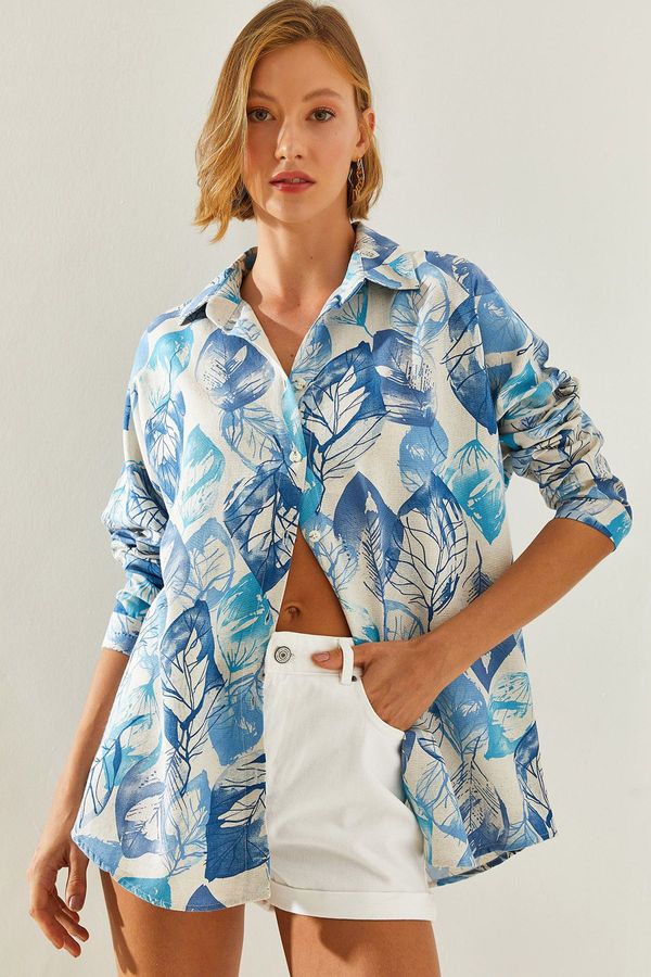 Bianco Lucci Bianco Lucci Women's Patterned Linen Shirt