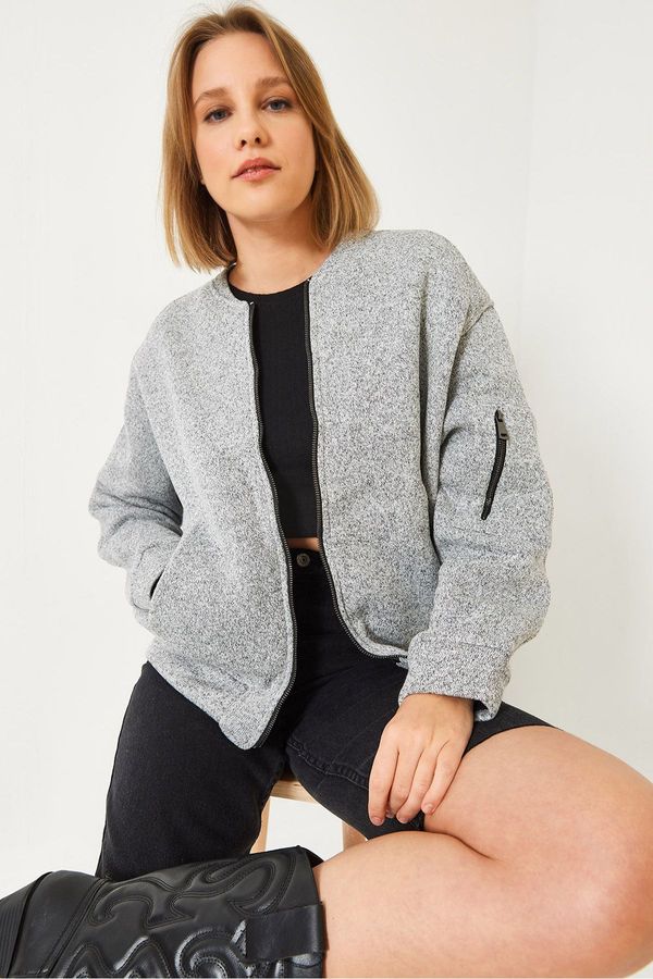 Bianco Lucci Bianco Lucci Women's Pocket Detailed Lined Soft Bomber Jacket 2560