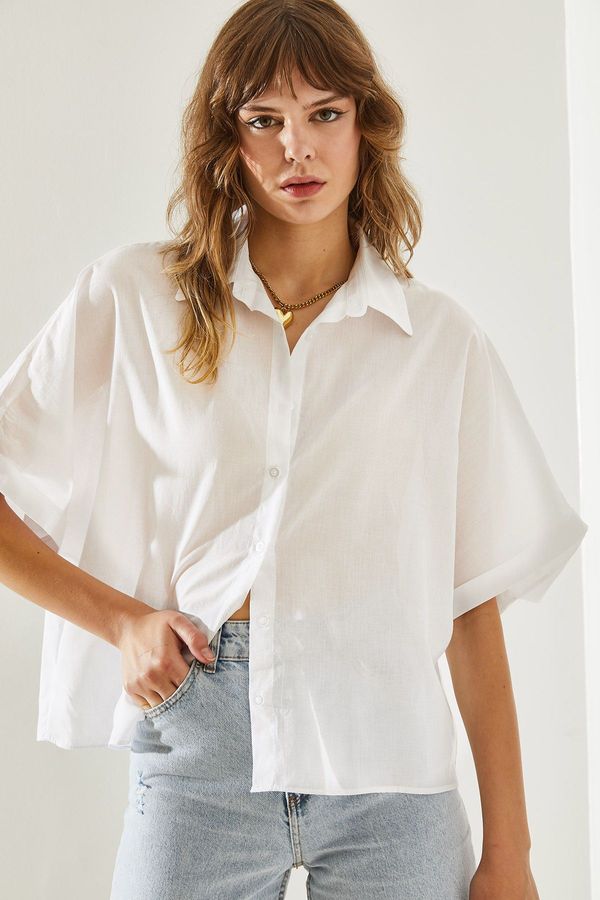 Bianco Lucci Bianco Lucci Women's Short Sleeve Casual Linen Shirt