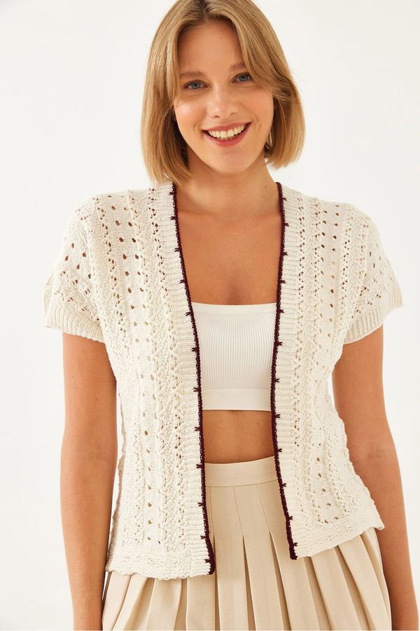 Bianco Lucci Bianco Lucci Women's Short Sleeve Openwork Knitted Cardigan