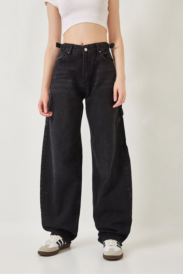 Bianco Lucci Bianco Lucci Women's Side Epaulette Baggy Denim Pants 390-YKM