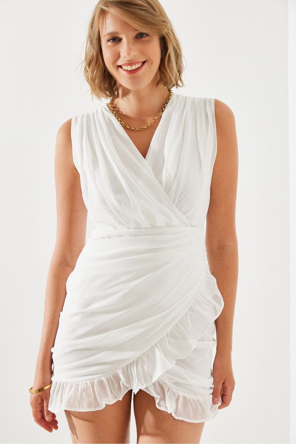 Bianco Lucci Bianco Lucci Women's Strappy Asymmetrical Cut Gathered Chiffon Tulle Mini Dress