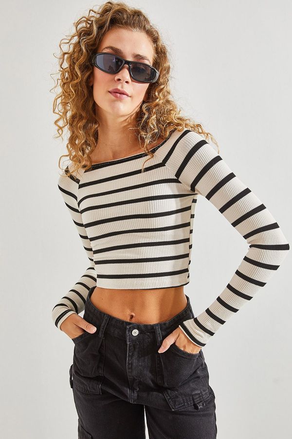 Bianco Lucci Bianco Lucci Women's Striped Crop Blouse