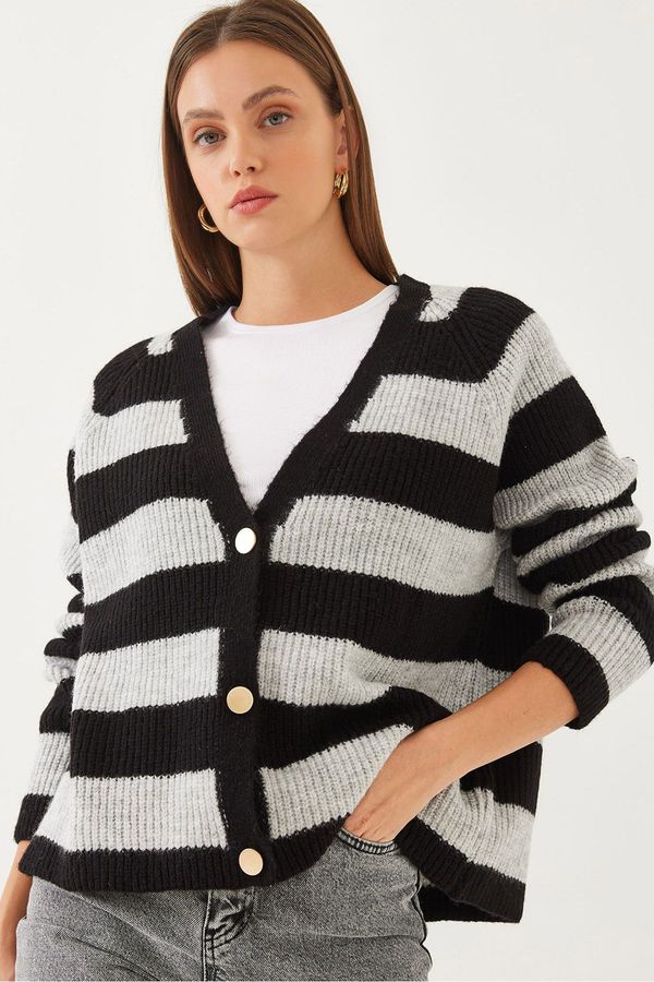 Bianco Lucci Bianco Lucci Women's Striped Three-Button Knitted Cardigan