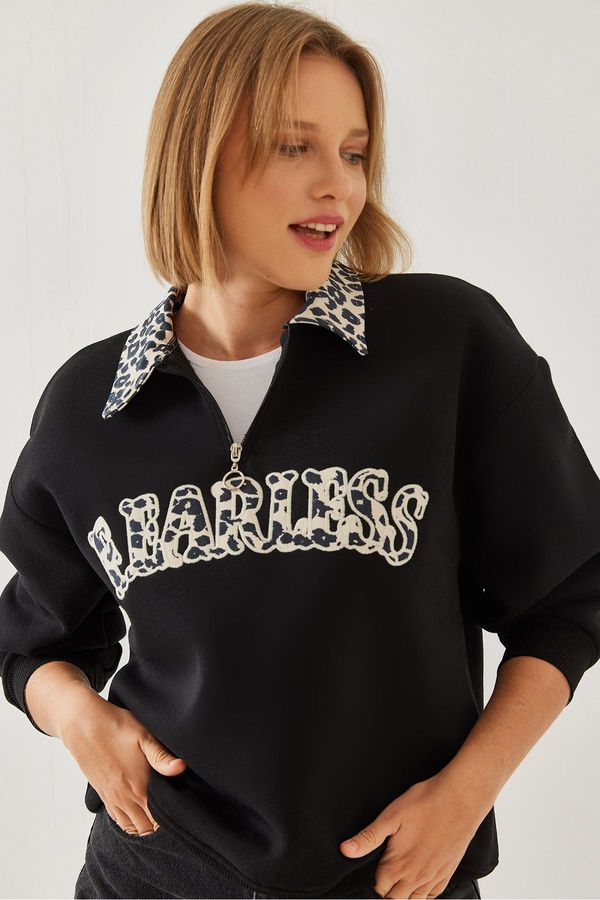 Bianco Lucci Bianco Lucci Women's Three Thread Raised Collar Detailed Sweatshirt