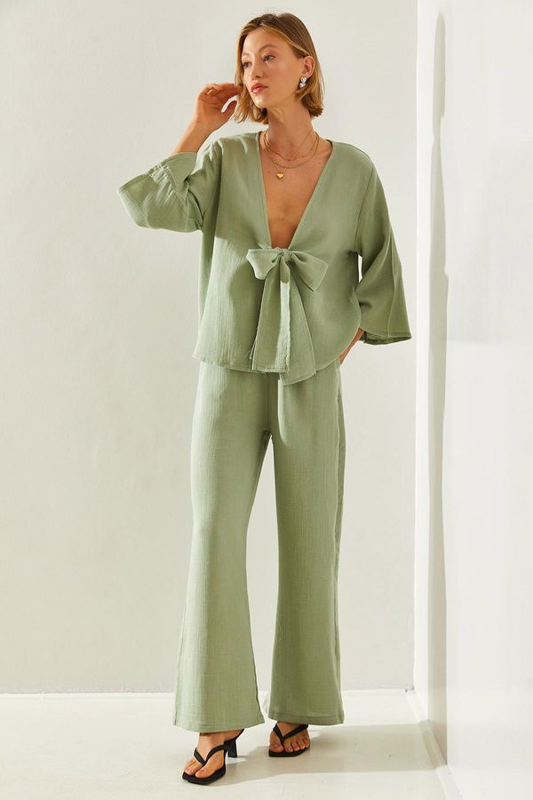 Bianco Lucci Bianco Lucci Women's Tie Detailed Palazzo 1086 Top-Bottom Set