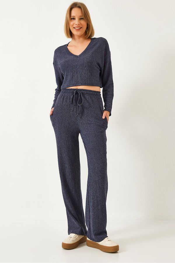 Bianco Lucci Bianco Lucci Women's V Neck Bottom Top Set 409