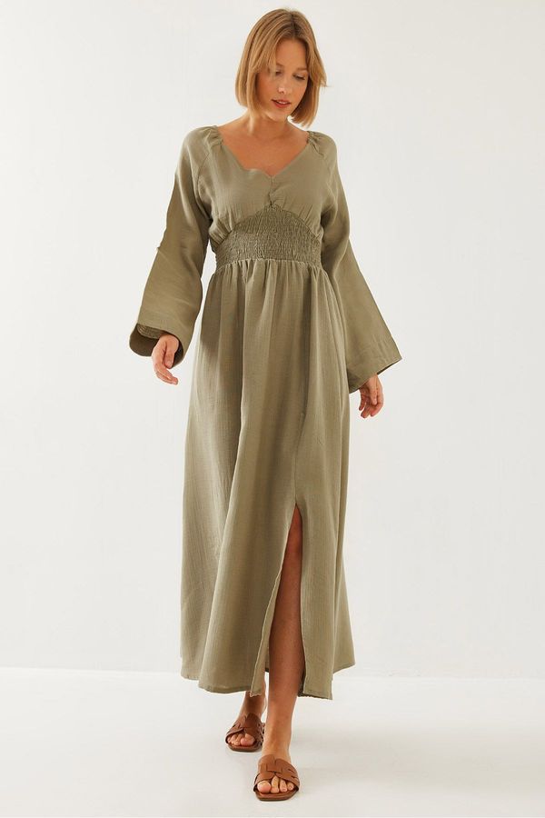 Bianco Lucci Bianco Lucci Women's V Neck Waist Gipel Flared Dress 35177