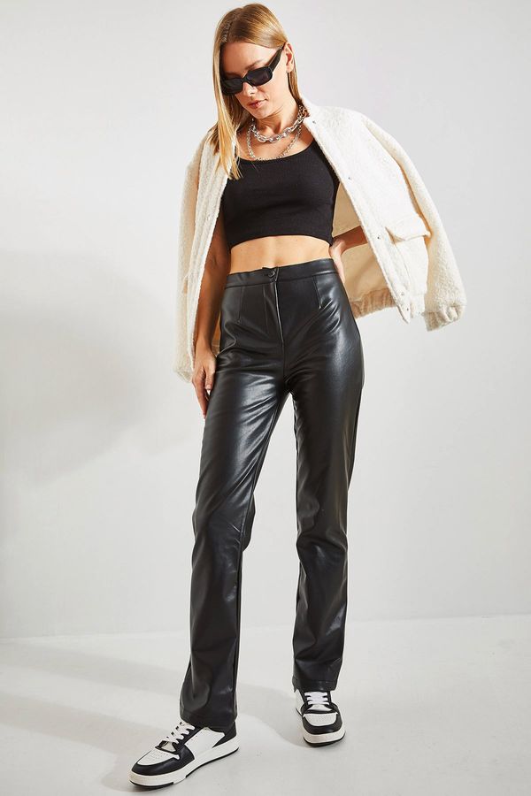 Bianco Lucci Bianco Lucci Ženske polovične oplaščene usnjene hlače za noge