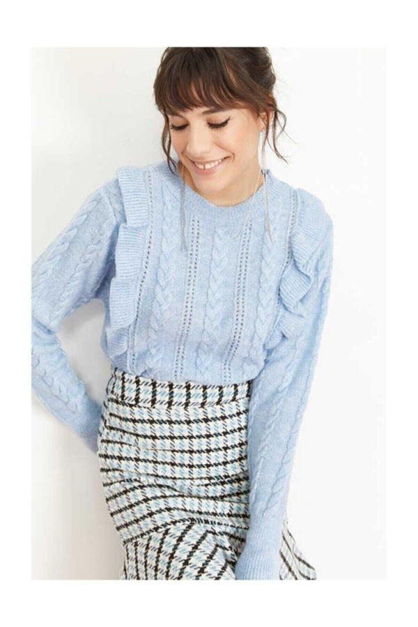 Bianco Lucci Bianco Lucci Ženski odprtina Frilly mehki pulover