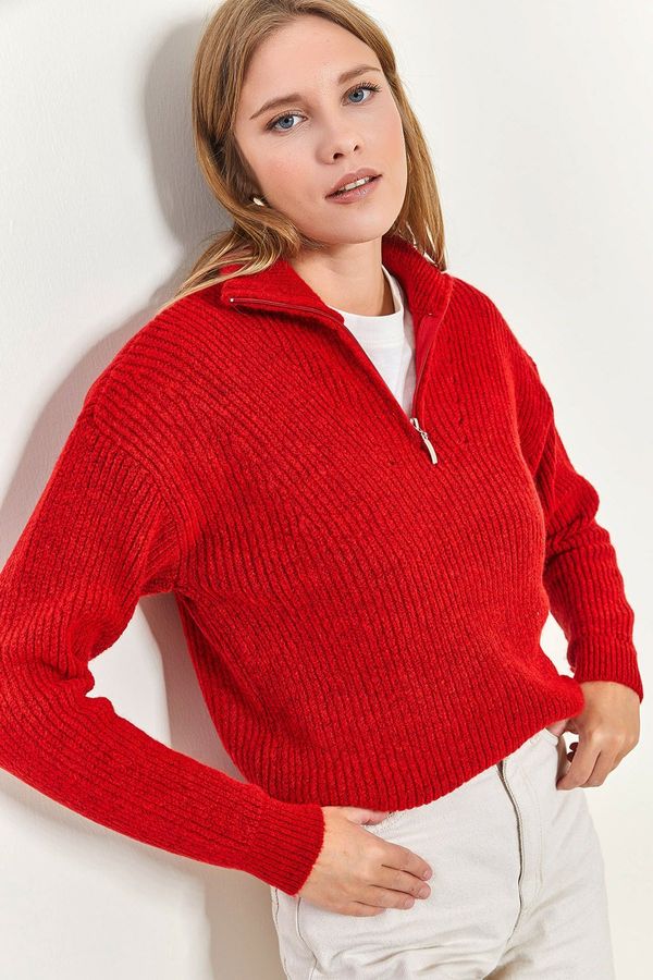 Bianco Lucci Bianco Lucci ženski pulover z zadrgo Turtleneck prevelik pulover za pletenine