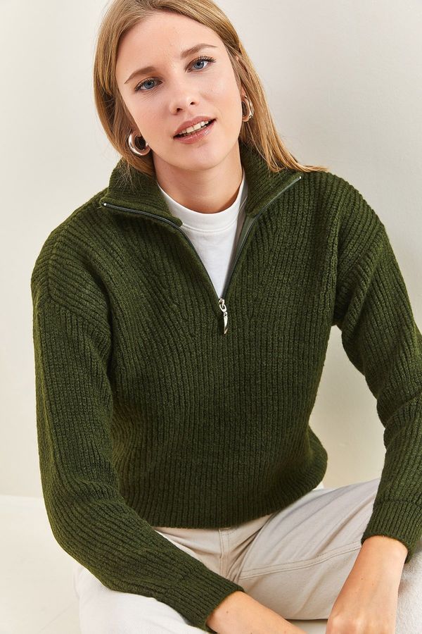 Bianco Lucci Bianco Lucci ženski pulover z zadrgo Turtleneck prevelik pulover za pletenine