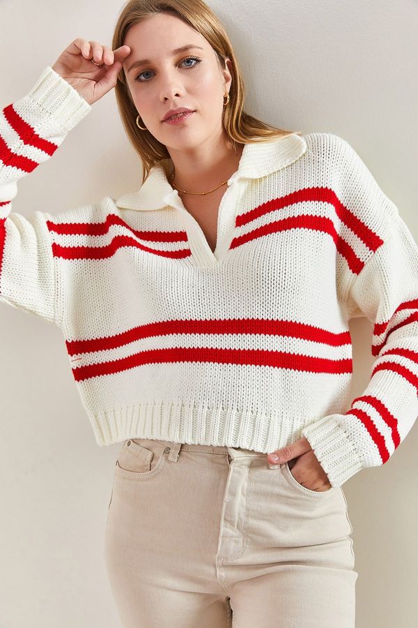 Bianco Lucci Bianco Lucci ženski pulover za pletenine s črtastim vratom