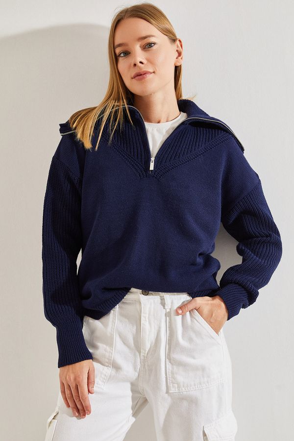 Bianco Lucci Bianco Lucci Ženski pulover za pletenine z zadrgo Bianco Lucci