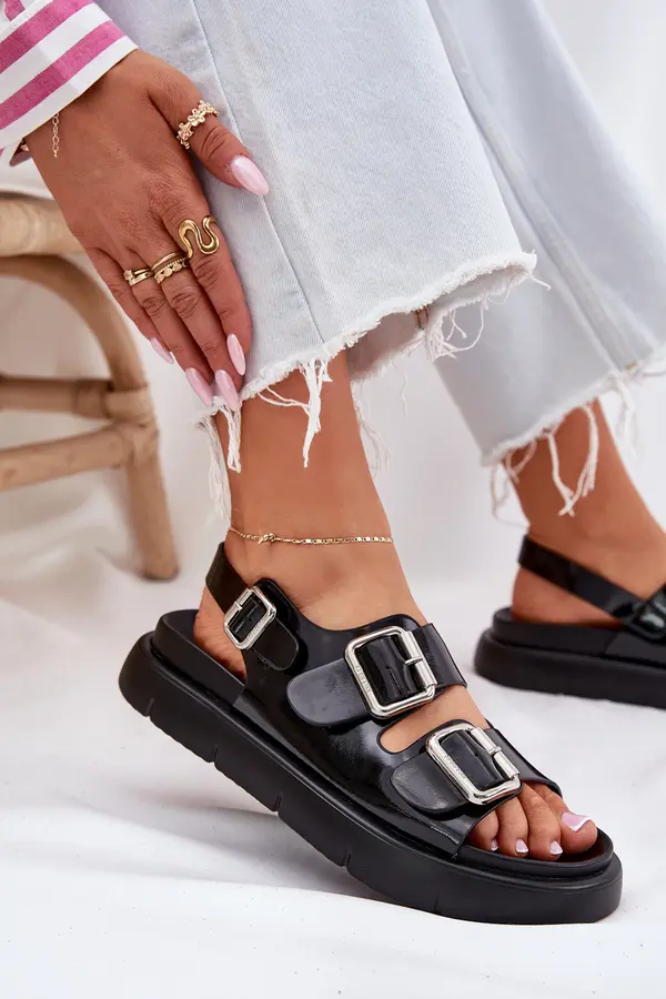 BIG STAR SHOES BIG STAR SHOES Leather Patent Women Sandals With Buckles Big Star