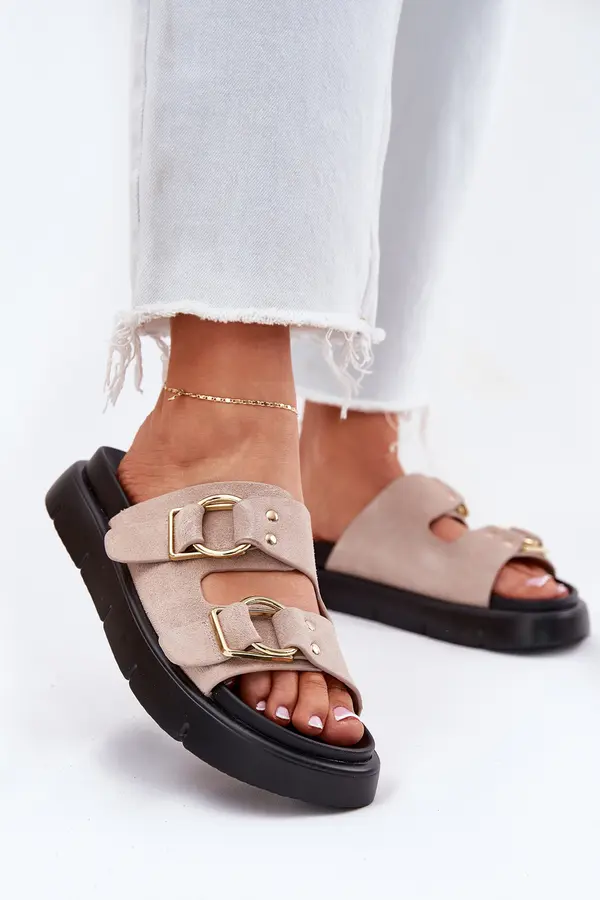 BIG STAR SHOES BIG STAR SHOES Women's Suede Slippers With Decorative Buckles Big Star