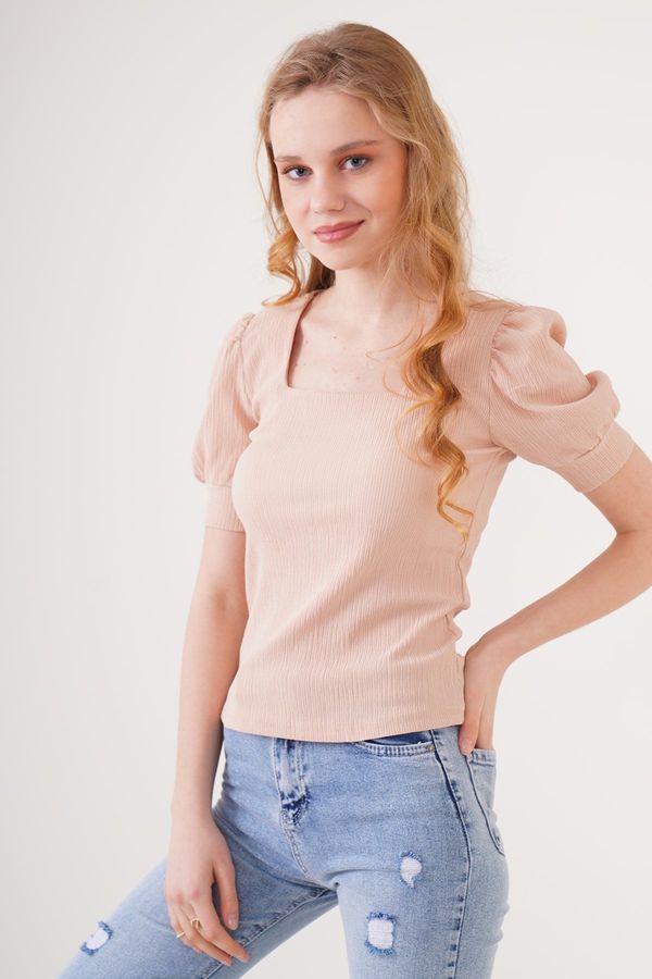 Bigdart Bigdart 0409 Square Collar Knitted Blouse - Biscuit