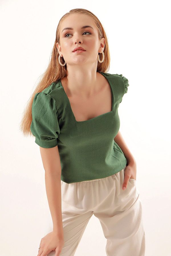 Bigdart Bigdart 0409 Square Neck Knitted Blouse - Emerald