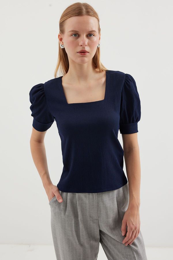 Bigdart Bigdart 0409 Square Neck Knitted Blouse - Navy Blue