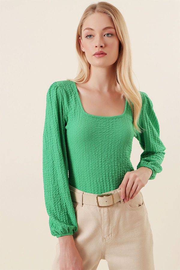 Bigdart Bigdart 0442 Long Sleeve Blouse - Green