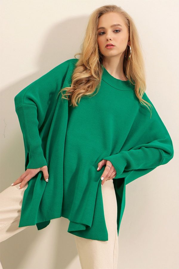 Bigdart Bigdart 15783 Slit Poncho pulover - zelen