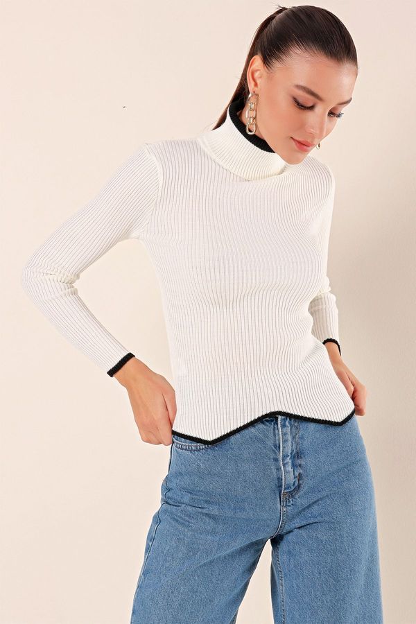 Bigdart Bigdart 15823 Pulover za pletenine Turtleneck - bela