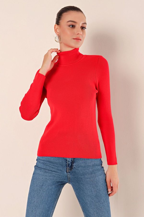 Bigdart Bigdart 15825 Pulover za pletenine Turtleneck - rdeč