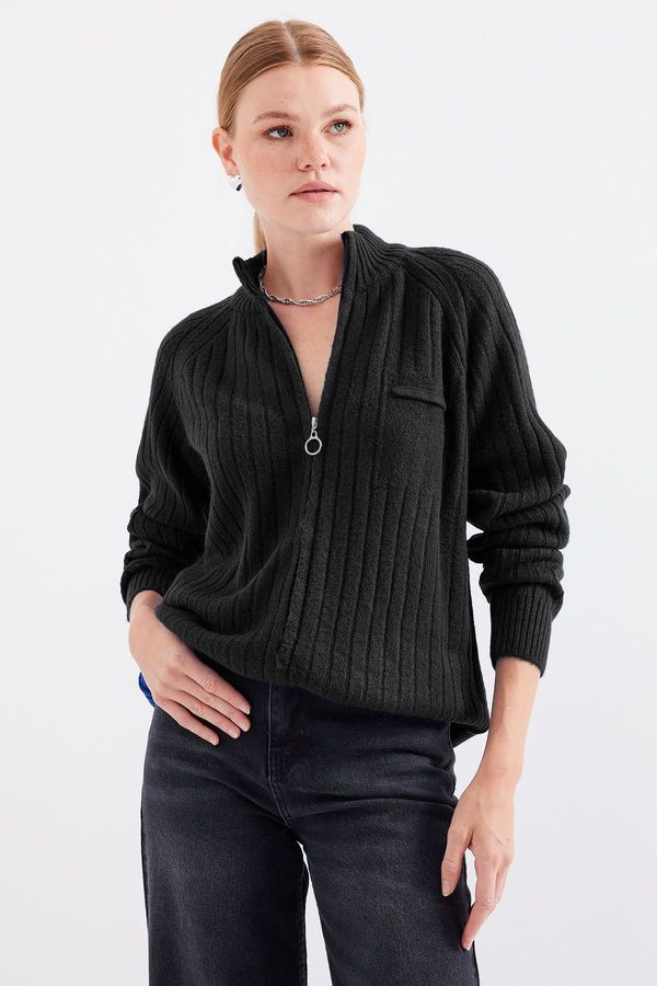 Bigdart Bigdart 15880 Zippered Knitted Cardigan - Black