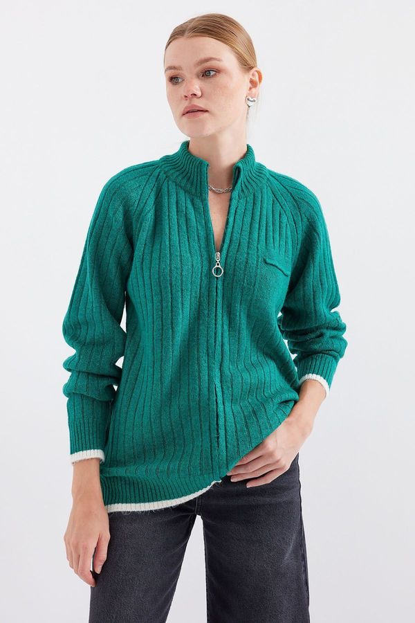 Bigdart Bigdart 15880 Zippered Knitted Cardigan - Emerald Green