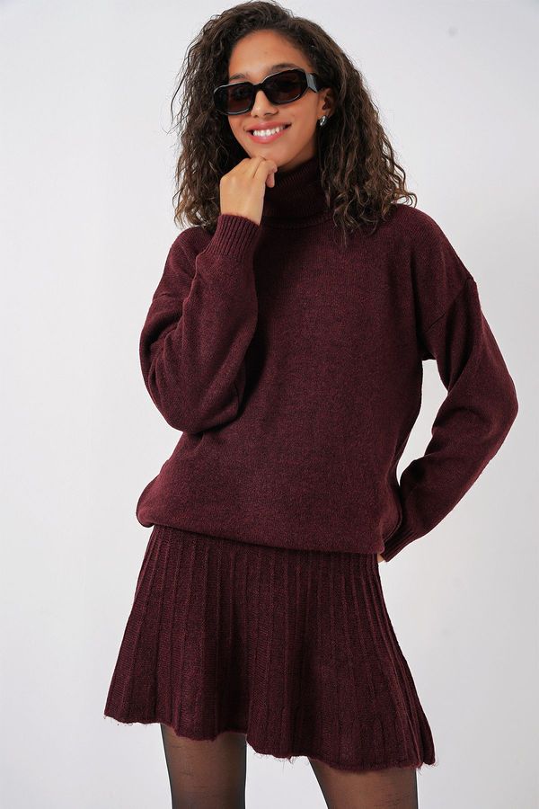 Bigdart Bigdart 15891 Sweater Skirt Knitwear Two Piece Set - Claret Red