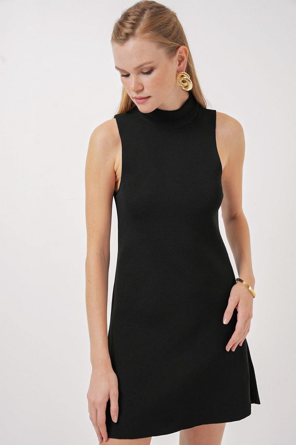 Bigdart Bigdart 15906 Zero Sleeve Mini Knitwear Dress - Black