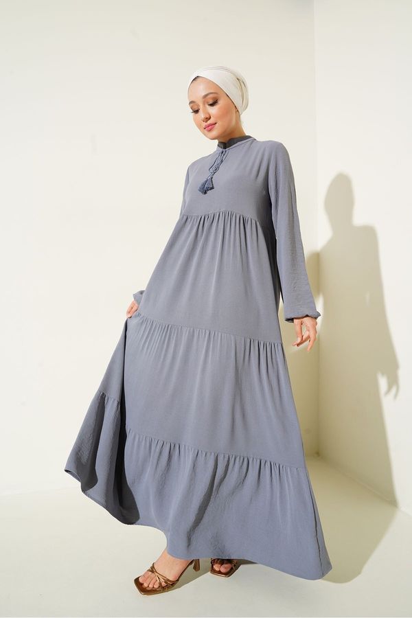Bigdart Bigdart 1627 Puščavska čipkasta obleka hidžaba - siva