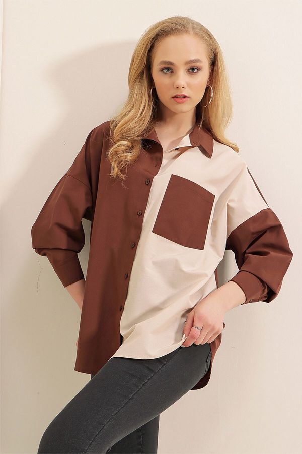 Bigdart Bigdart 20116 Color Block Shirt - Brown