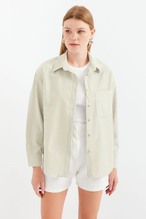 Bigdart Bigdart 20212 Single Pocket Striped Oversize Shirt - E.Green