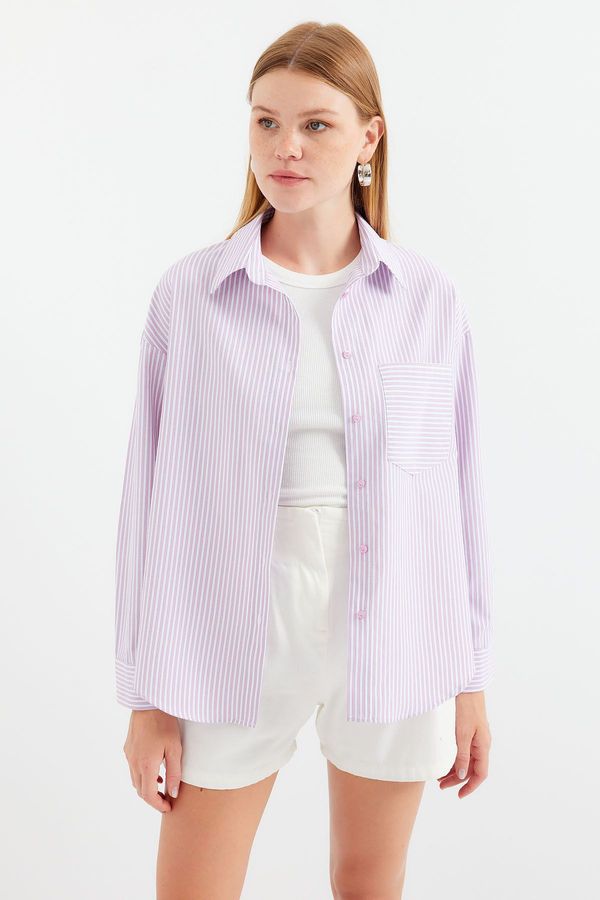 Bigdart Bigdart 20212 Single Pocket Striped Oversize Shirt - Pink