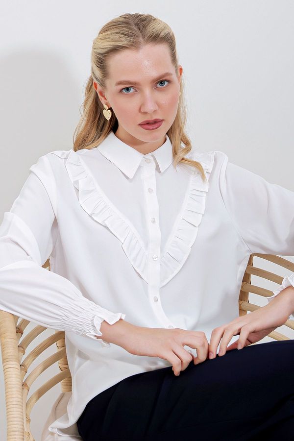 Bigdart Bigdart 20223 Frilly Long Sleeve Shirt - White