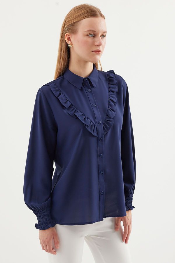 Bigdart Bigdart 20223 Ruffled Long Sleeve Shirt - Navy Blue