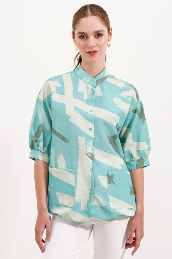 Bigdart Bigdart 20226 Patterned Oversize Shirt - Mint