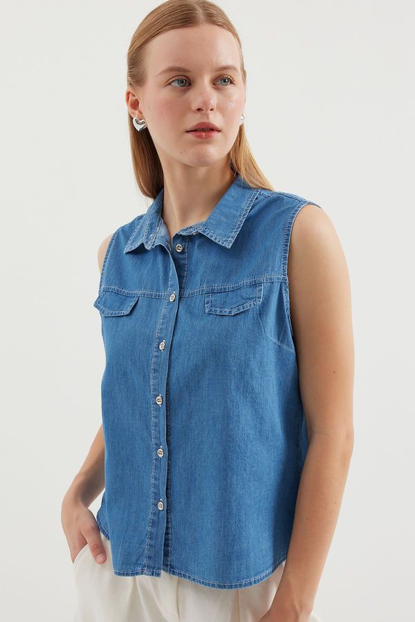 Bigdart Bigdart 20257 Zero Sleeve Denim Shirt - Navy Blue