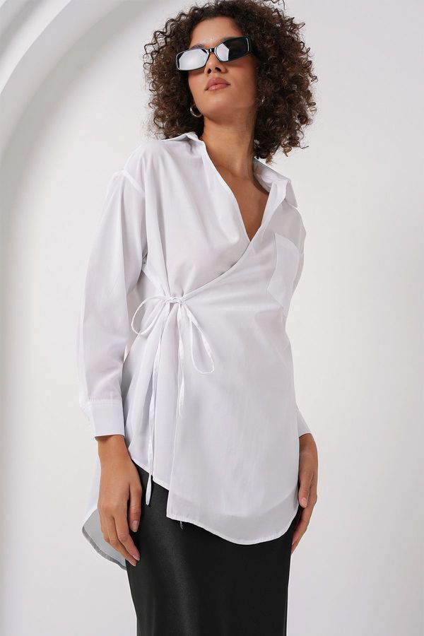 Bigdart Bigdart 20271 Long Double Breasted Shirt - White