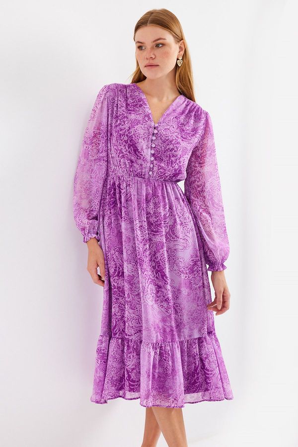 Bigdart Bigdart 2137 Patterned Chiffon Dress - Dark Lilac