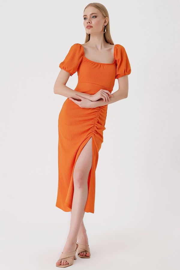 Bigdart Bigdart 2396 Slit Knitted Summer Dress - Orange