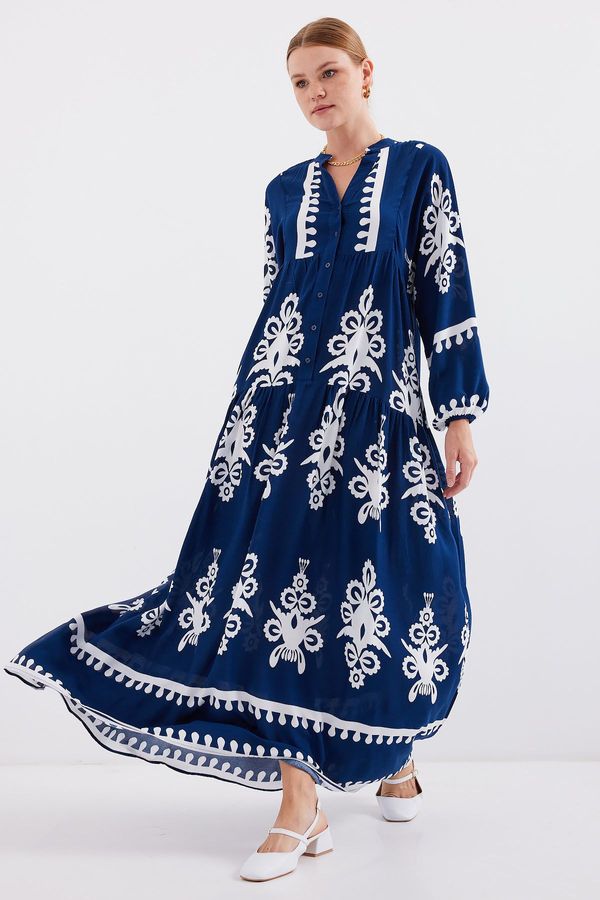 Bigdart Bigdart 2423 Authentic Patterned Dress - Dark Blue