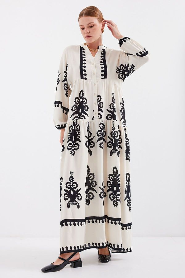 Bigdart Bigdart 2423 Authentic Patterned Dress - M. Cream