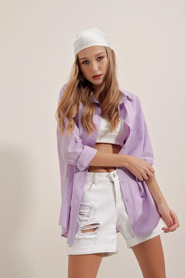 Bigdart Bigdart 3900 Oversize Basic Long Shirt - Lilac