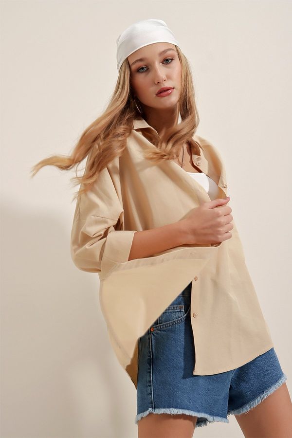 Bigdart Bigdart 3900 Oversize Long Basic Shirt - Beige